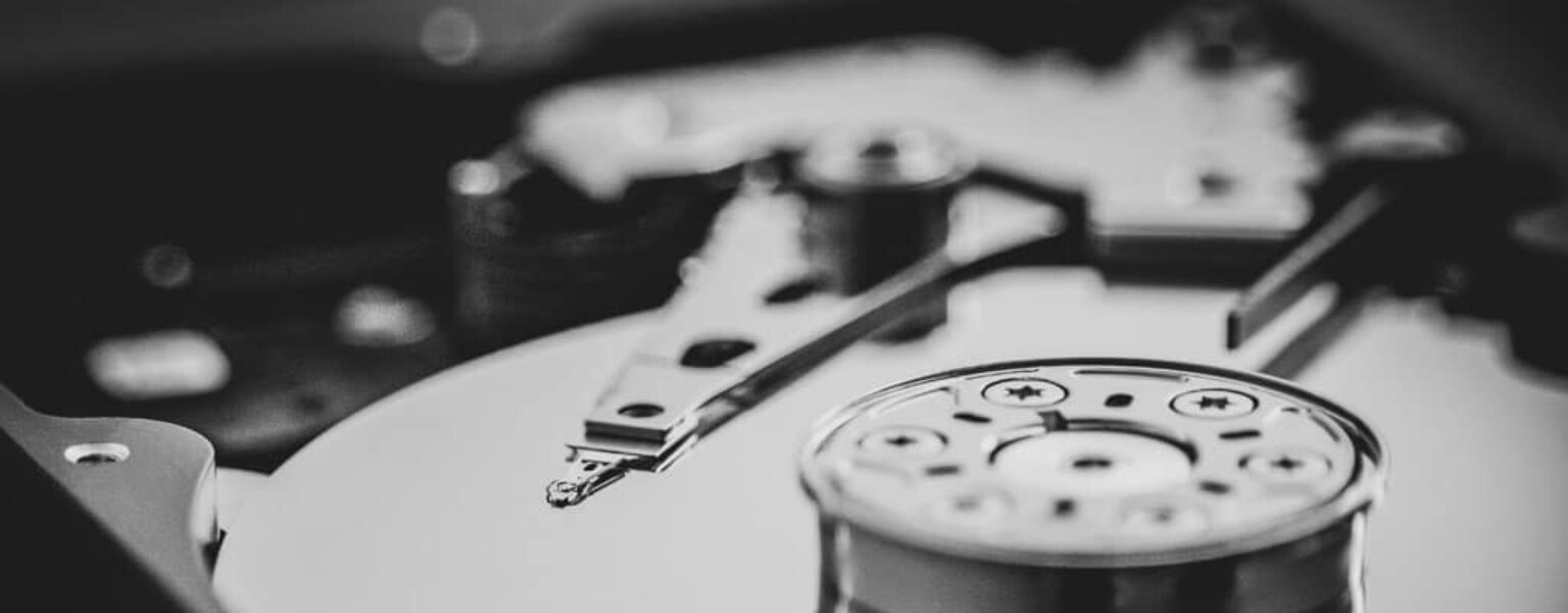 Close of of a securely disposed of hard drive