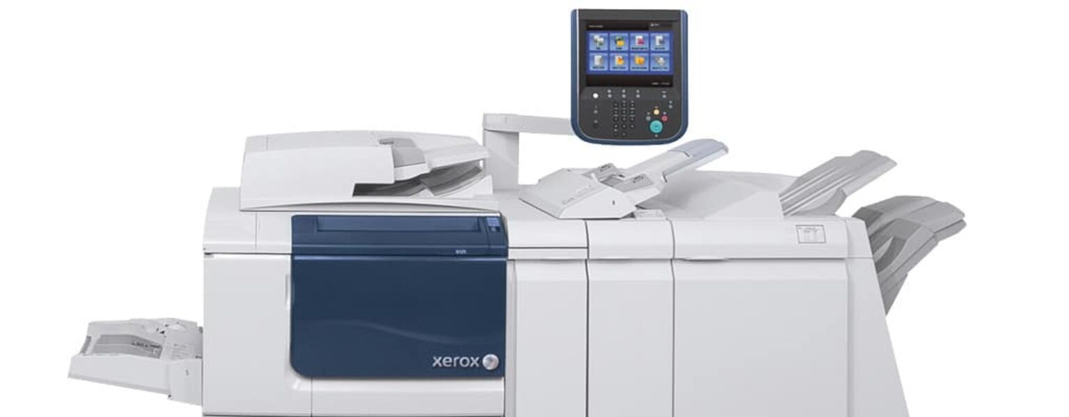 A Xerox production printer on white background
